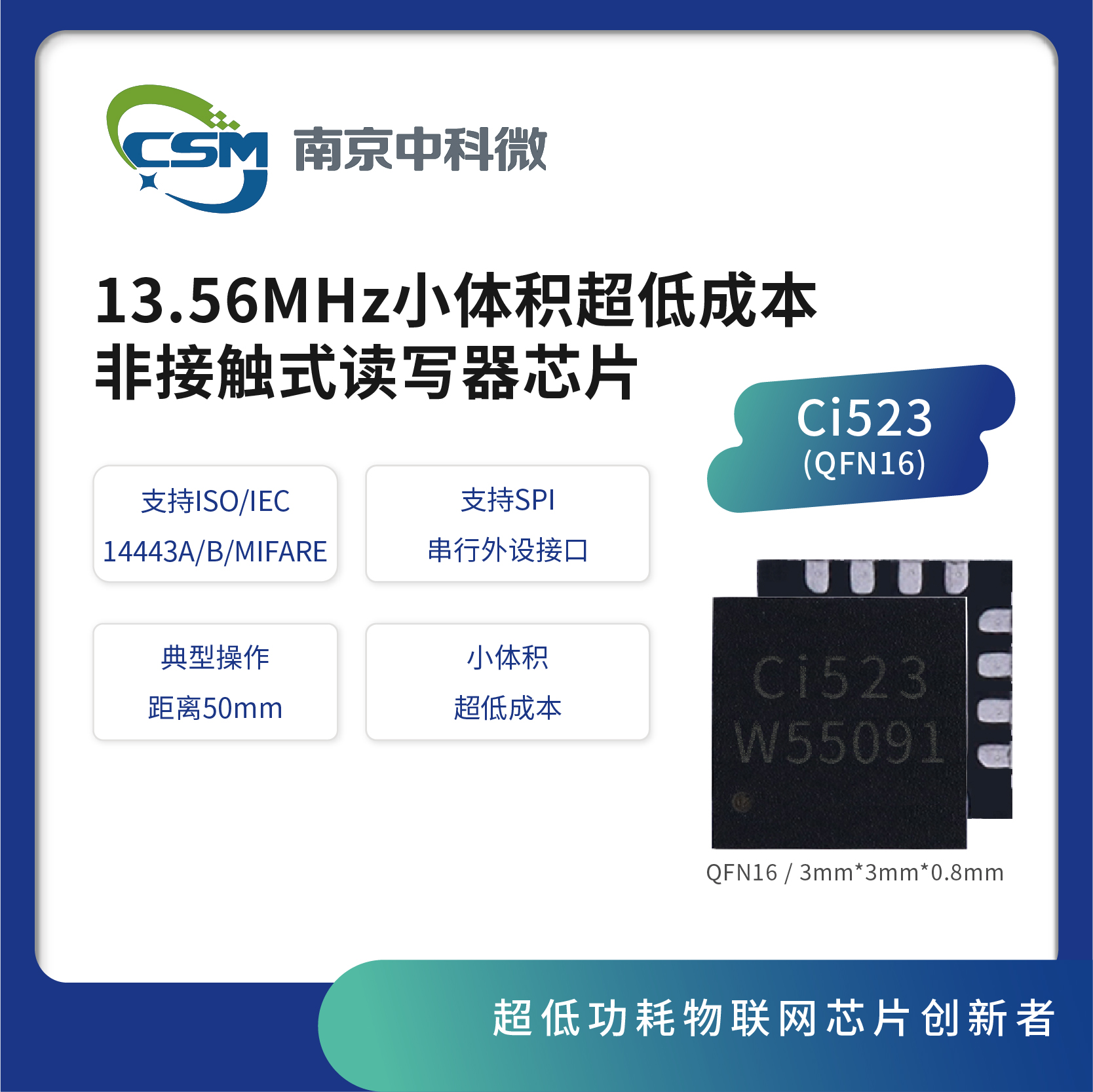13.56M非接触式读写器芯片 Ci523(QFN16_ESOP16_QFN20)